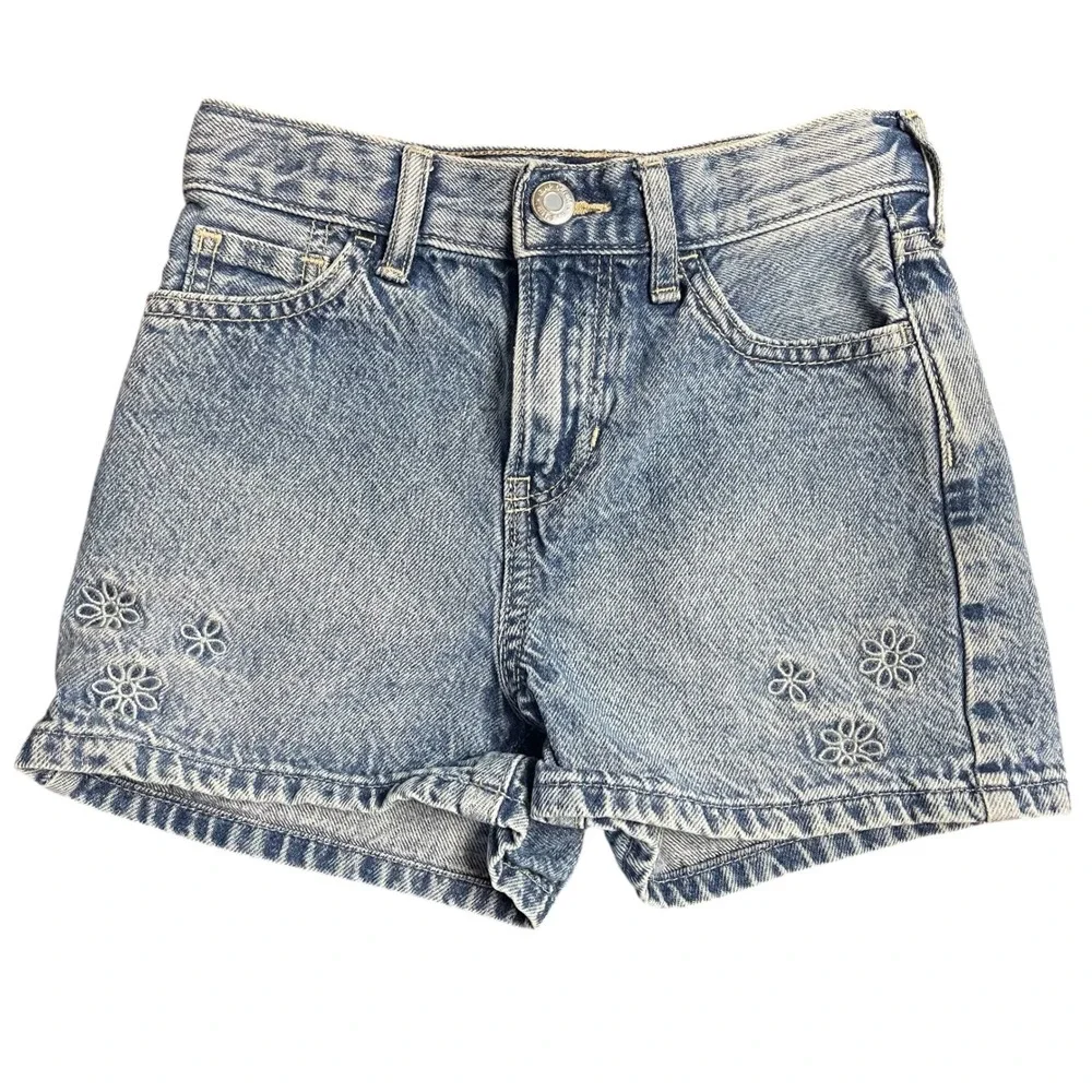 GAP Kids Girls Blue Floral Embroidered Mom Jean Shorts Light Wash Size 7‎